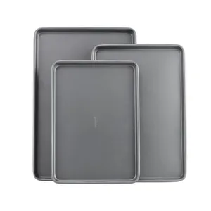 GoodCook Everyday Nonstick Baking Sheet Set, 3 Pack Includes Small (13×9) Medium (15×1) and Large (17×11) Pans Carbon Steel Construction Cookie Sheets Bakeware Set, Gray