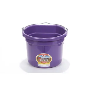 Little Giant® Flat Back Plastic Animal Feed Bucket | Animal Feed Bucket with Metal Handle | Horse Stall Feeding and Watering Supplies (Purple, 8 Quart)