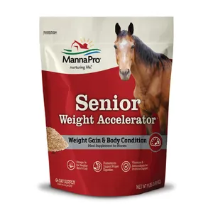 Manna Pro Weight Accelerator for Senior Horses – Weight Gain and Muscle Support Supplement with Omega 3 Fatty Acids and Flaxseed – High-Calorie Feed Topper for Horses – 8 lb Bag