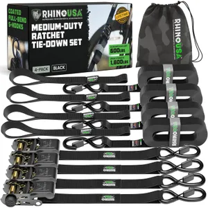 Rhino USA Ratchet Tie Down Straps 4-Pack 1"x15"