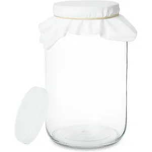 kitchentoolz 1 Gallon Glass Wide Mouth Kombucha Brewing Mason Jar - Home Brewing and Fermenting Kit with Cotton Cloth Filter, Rubber Band and Plastic Lid (1 Jar)