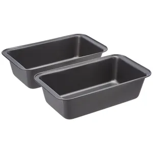 Amazon Basics Rectangular Nonstick Bread Loaf Pan for Baking Meatloaf with Even Heat Distribution, 9.5 x 5 Inch, Gray, Set of 2