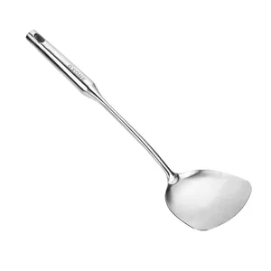 Wok Spatula Stainless Steel, Wide Metal Spatula with Hollow Long Handle Wok Utensils,Silver/14.7Inch