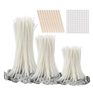 buluker 300Pcs Functional Smokeless Candle Wicks - Pre Waxed Cotton Wick with Metal Sustainer Tabs for Pillar Candle Making and DIY, 9cm/3.5in, 15cm/6in, 20cm/8in