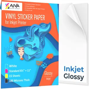Limia's Care Printable Vinyl Sticker Paper for Inkjet Printer - Glossy White - 15 Self-Adhesive Sheets - Waterproof Decal Paper - Standard Letter Size 8.5"x11"