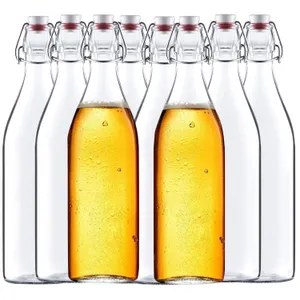 32 oz Clear Glass Bottles with Air Tight Lids,Easy Cap Bottle for Beer and Home Brewing,Glass Kombucha Bottles with Stoppers,Swing Top Bottle for Beverages 8 Pack