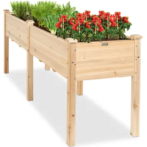 Best Choice Products 72x24x30in Raised Garden Bed, Elevated Wood Planter Box Stand for Backyard, Patio, Balcony w/Divider Panel, 6 Legs, 300lb Capacity - Natural