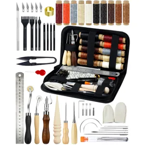 PLANTIONAL Leather Working Tools for Beginners: Professional Leather Craft Kit with Waxed Thread Groover Awl Stitching Punch for Leathercraft Adults Gifts 02
