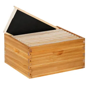 10 Frame Langstroth Deep Brood Beehive Box, Premium Cedar Dipped in Beeswax, Complete Frames & Wax Foundations, Deep Brood Hive Kit for Beginner Beekeepers(Unassembled)