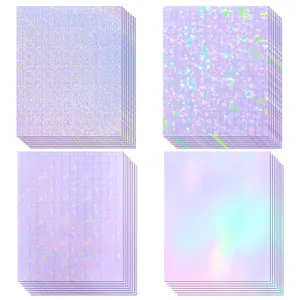36 Sheets Holographic Sticker Paper, Transparent Holographic Vinyl Laminate Film, Clear Overlay Lamination Sticker Paper Self Adhesive Waterproof - Gem, Dot, Colorful, Star Patterns/8.5x11 inch
