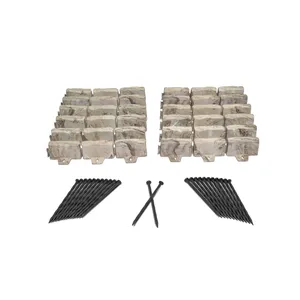 EasyFlex No-Dig Landscape Edging with Anchoring Spikes, 2.7 in Tall Decorative Stone-Look Garden Border, 15 Foot Kit, Brown