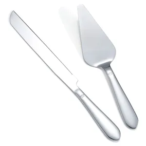 Eisinly Cake Cutting Set for Wedding, Elegant Cake Knife and Server Set with Thickened Stainless Steel Rounded Edges, Cake Cutter and Pie Spatula for Birthday Anniversary, 2 Pcs, Silver