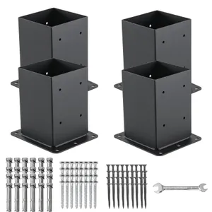 4x4 Post Base 4 Pcs, (Inner Size 3.6x3.6) Post Anchors, 13GA Thick Solid Steel & Black Powder Coated,Deck Post Brackets Support Deck Base Plate Pergola Brackets Fence Kit Mailbox Mount