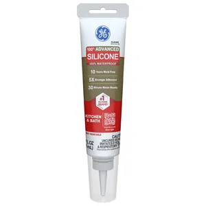 GE Advanced Silicone Caulk for Kitchen & Bathroom, Clear, 2.8 fl oz Tube, 1 Pack - 100% Waterproof Silicone Sealant, 5X Stronger Adhesion, Shrink & Crack Proof