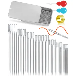 FIVEIZERO 80/40 PCS Premium Stainless Steel Sewing Needles, 7 Sizes Large Eye Sewing Sharp Needles, Leather Needle Embroidery Thread Needle with Threaders for Handsewing Art Crafts