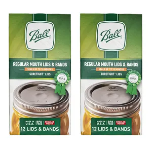 Ball Regular Mouth Lids and Bands - 12 Lids per Pack (2 Pack) - Fits Kerr Mason Jars + M.E.M Rubber Jar Opener Included