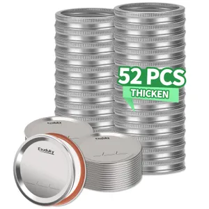 52Pcs Mason Jar Lids with Rings Regular Mouth, Upgrade Canning Lids with Rings/Bands for Ball, Kerr Jars and More, Split-Type with Leak Proof & Airtight, Food Grade Material for Mason Jars