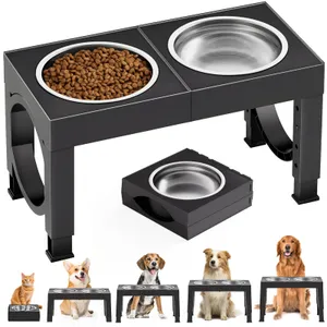 XIAZ Elevated Dog Bowls Large Breed Raised Dogs Bowl Stand Large/Medium Sized Dog Stainless Steel Food Water Bowl Stands 5 Heights Adjustable 9/11/12/14in Black Pet Feeder Dish Station