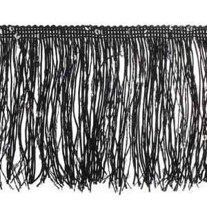 uxcell 2 Yards of 10cm/4" Sequin Fringe Trim Sparkling DIY Fringe Tassel Trim Ribbon for Costume Clothes DIY Sewing Crafts Decoration, (5.9 ft/1.8m) Black
