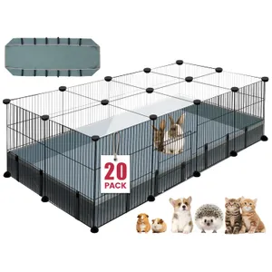 20 Panels Small Animal Playpen, 48" x 24" x 16" Pet Playpen with Waterproof Mat, C&C Cage for Guinea Pigs, Rabbit/Bunny/Baby Chicken Cage,Bunny/Puppy/Chicken Pen Indoor Outdoor Portable Metal Fence