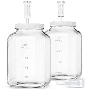 Folinstall 1.5 Gallon Large Fermentation Jars with 2 Airtight Lids and 3 Airlocks, Wide Mouth Glass Mason Jar with Scale Mark, Pickle jars, Mead Making Kit, Kimchi Containers, 2 Pack
