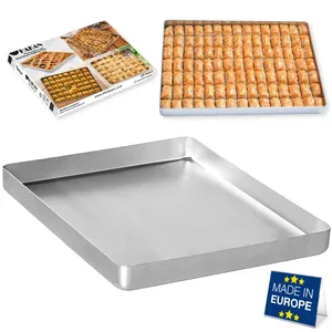 Hakan Aluminum Half Sheet Baking Pan 14x18-inch, 2.2lbs Weight, Thick Rust-Free Bakeware, Wrap Resistant Food Grade Aluminum Baking Tray, Cookie Sheet Oven Tray, Heavy-Duty Baklava Tray, Silver