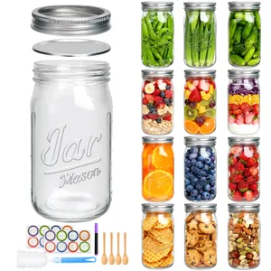 Accguan 32oz Mason Jars with Lids, Wide Mouth Mason Jars,Food Storage Container Excellent Choice for Honey,Drinking,Spice Jars,Canned Goods,DIY Projects,Jam,Wedding Favors,Canning Jars set of 12Pack