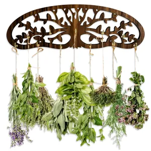 Herb Drying Rack - Wall Mounted Tree Design Holds 11 Bouquets, Space Saving Kitchen Herb & Flower Dryer, Rustic Wooden Hanging Decor for Gardeners, Crafters (dark brown)