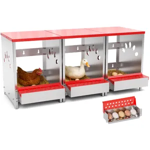 Chicken Nesting Boxes, 3 Hole Large Metal Hen Laying Box with Swing Perch and Roll Away Egg Collection, Wall Mountable with Vented Holes for Chickens Ducks Birds
