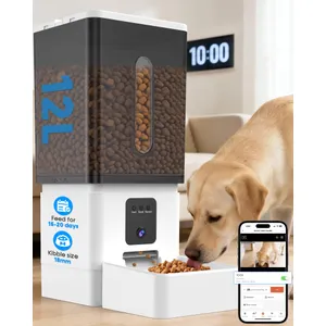12L Large Dog Automatic Feeder with HD 1080P Camera: 50 Cups/20-Day Food Capacity for Travel & Business Trips - Anti-Clog for 2-18mm Large Kibble