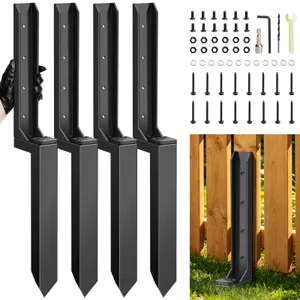 4 Pcs Fence Post Repair, Heavy Duty Fence Post Anchor Ground Stakes for Repair Tilted, Broken Wood Fence Post with Install Accessories (Special Edition)
